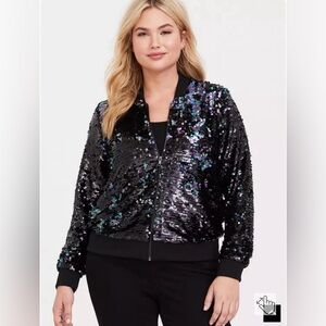TORRID Runway Collection Black/ iridescent Sequined Bomber Jacket Size 3 | 3X